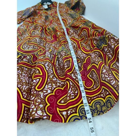 New The Oula Company Size M Print Tiered Maxi Dress Red Yellow - Picture 7 of 13